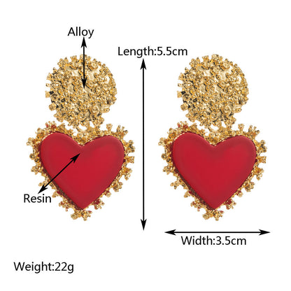 Vintage Heart Shaped Earrings Alloy Resin Pendant Jewelry
