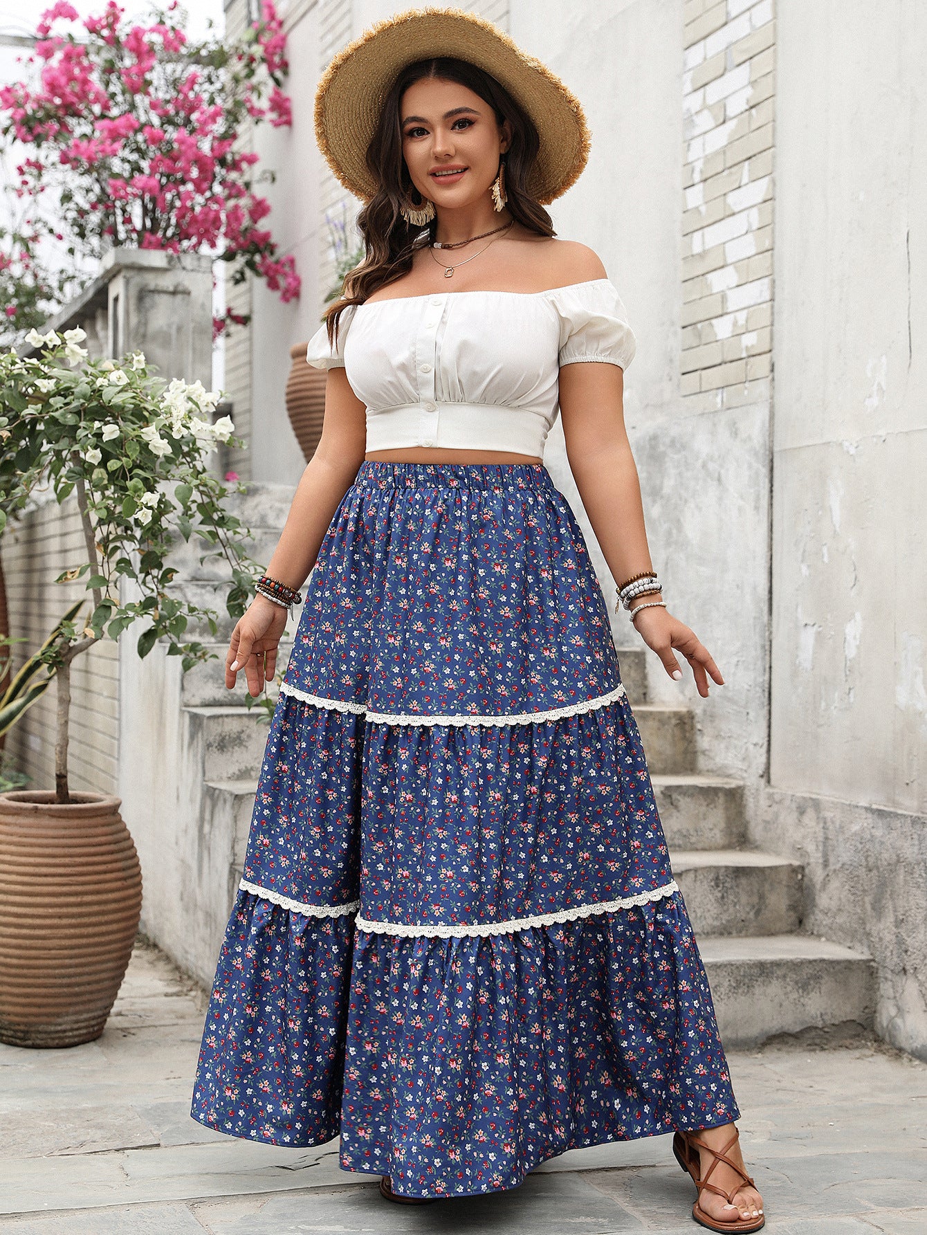 Floral Pleated Maxi Skirt Comfortable Casual Women's Skirt