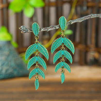 Trendy Vintage Alloy Leaf Earrings for Women