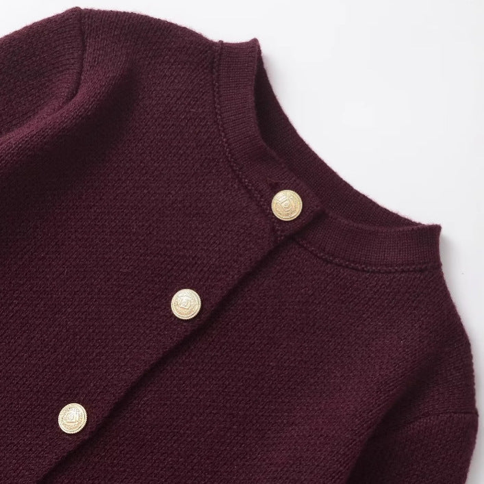 Fall Solid Color Crew Neck Knit Cardigan