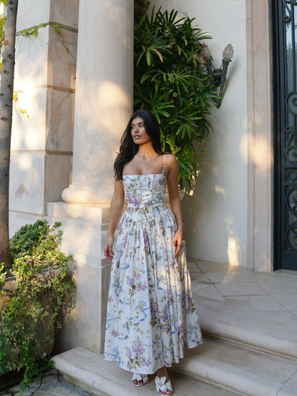 Strapless Floral Corset Maxi Dress In Lightweight Fabric