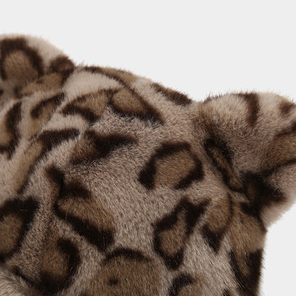 Retro Fluffy Leopard Cat Ears Warm Beanie Cap