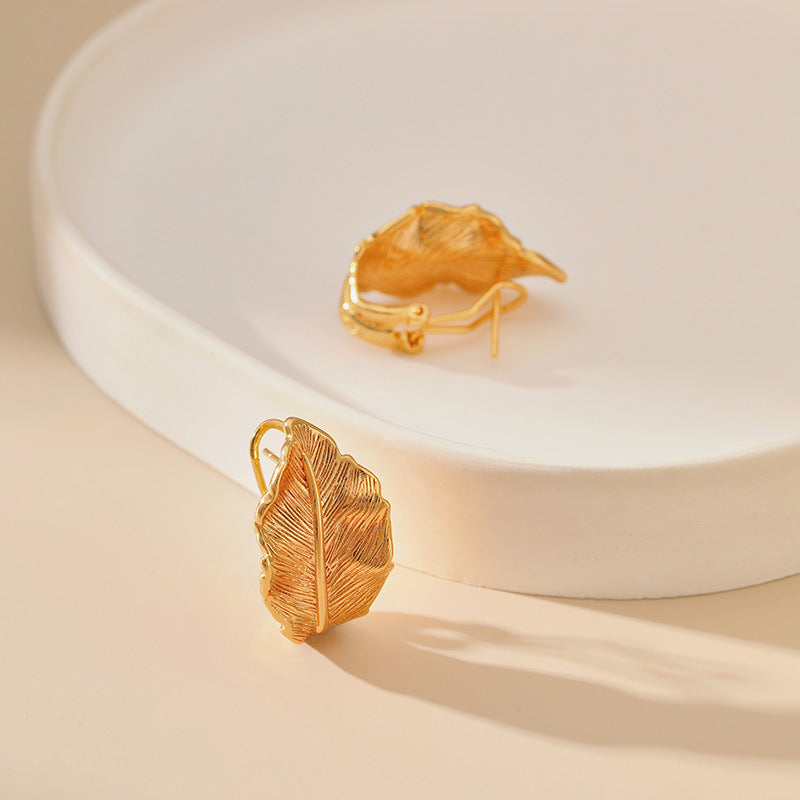 Vintage Simple Gold Leaf Stud Earrings
