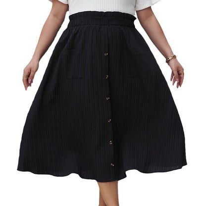 Black High-Waisted A-Line Skirt Elegant Casual Dress
