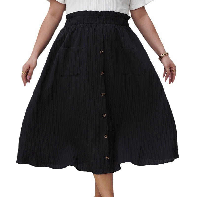 Black High-Waisted A-Line Skirt Elegant Casual Dress
