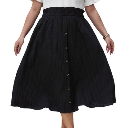 Black High-Waisted A-Line Skirt Elegant Casual Dress