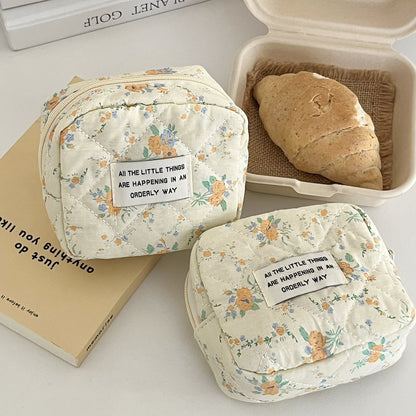 Cream Floral Sanitary Pad Storage Bag Portable Makeup Organizer