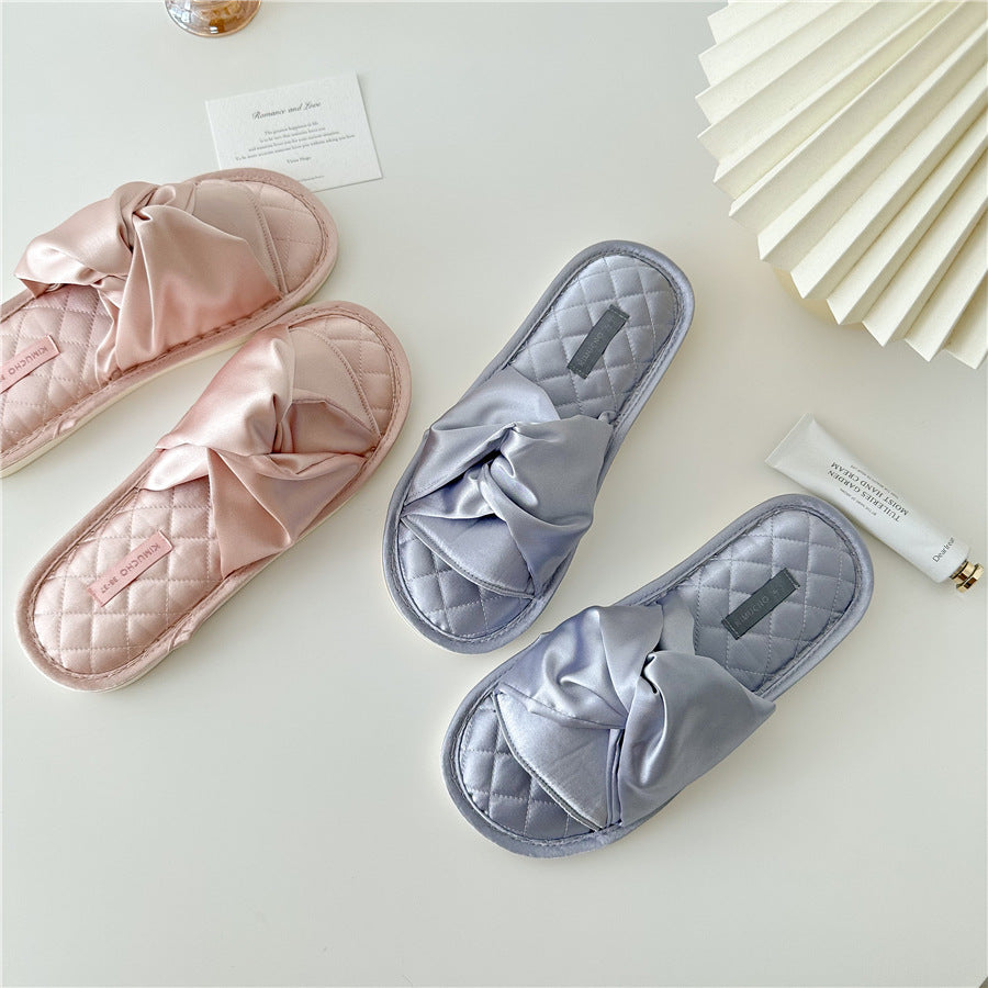 Elegant Cross Bow Satin Indoor Slippers