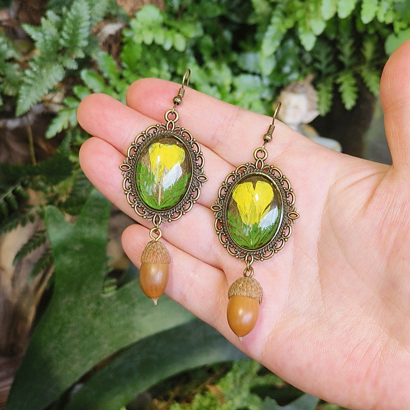 Creative Vintage Floral Earrings with Real Preserved Flowers