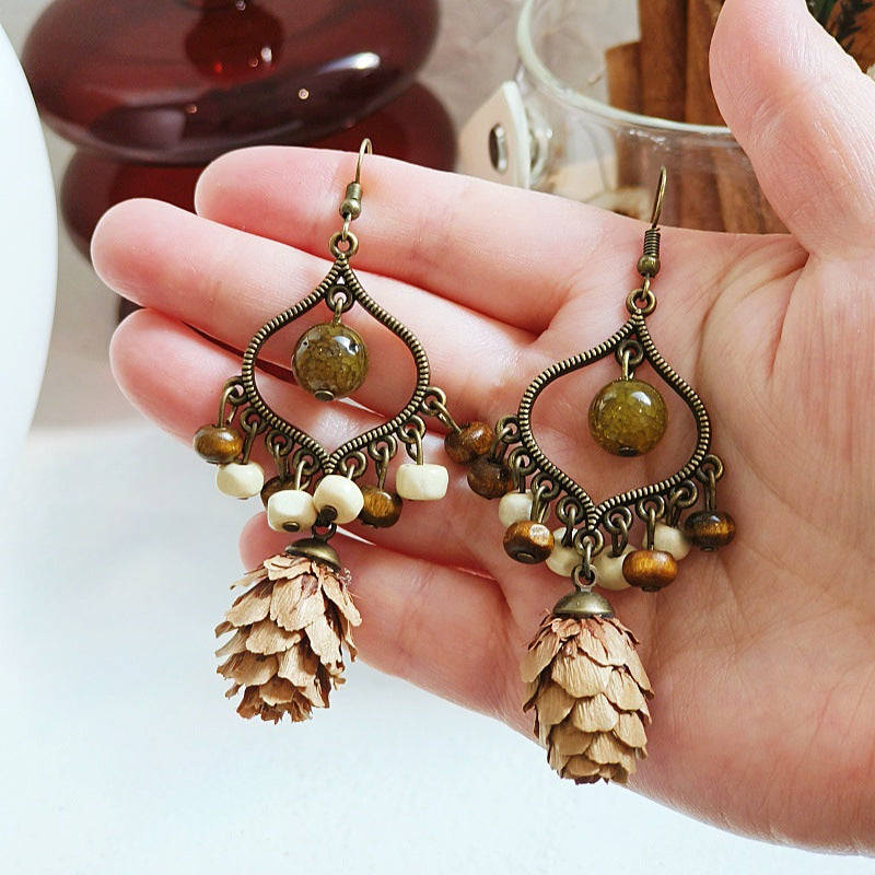 Bohemian Geometric Tassel Earrings with Agate Beads