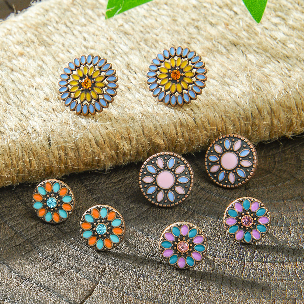 Colorful Bohemian Flower Drop Earrings Stylish Zinc Alloy Jewelry
