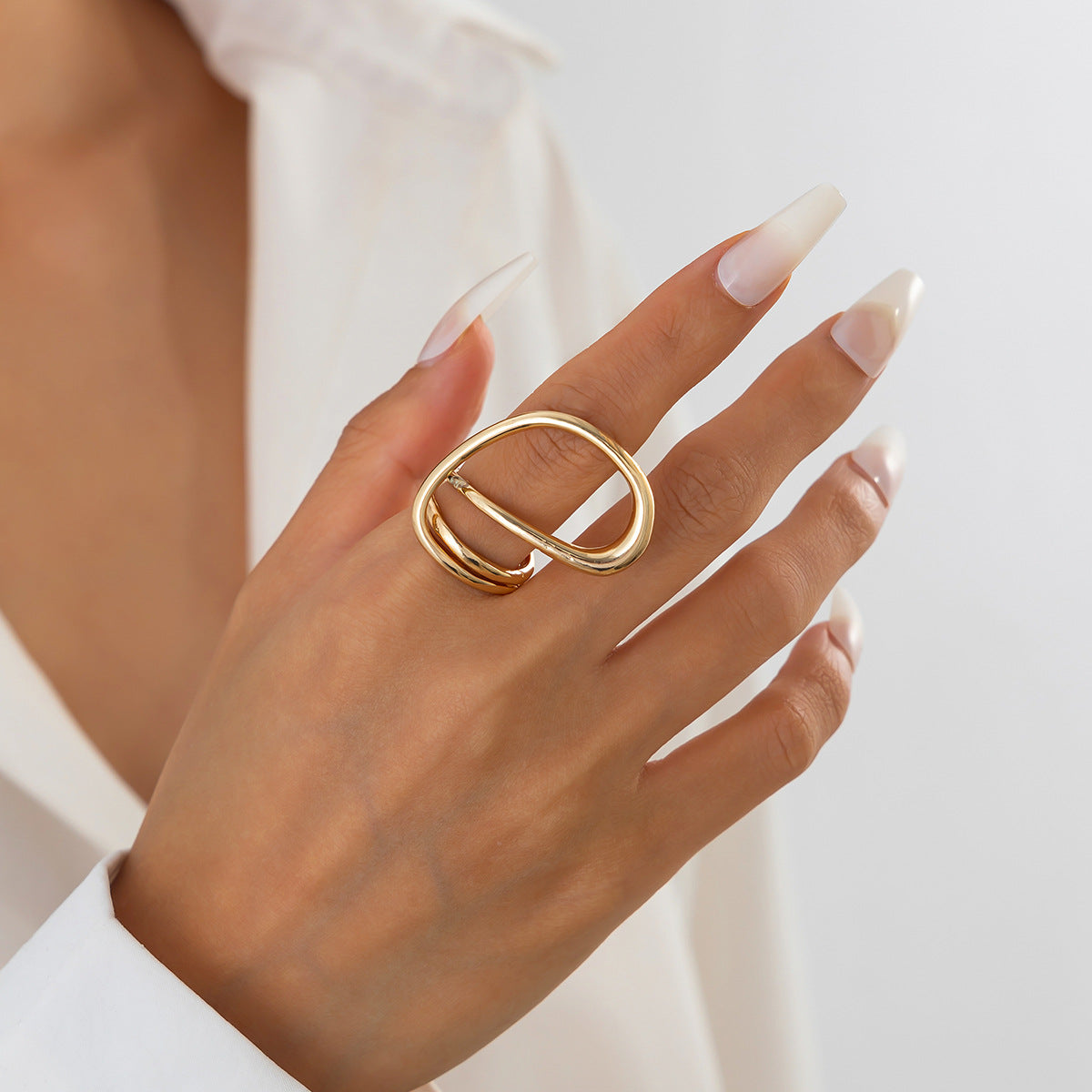 Geometric Hollow Metal Statement Ring
