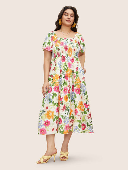 Plus Size A-Line Floral Maxi Dress With Square Neck