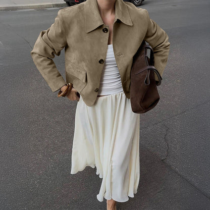 Casual Button-Up Solid Color Jacket for Women