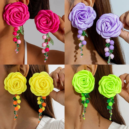 Chic Camellia Flower Acrylic Tassel Earrings
