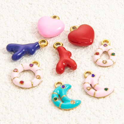 Colorful Heart Moon Pendant Charm Stainless Steel DIY Earrings
