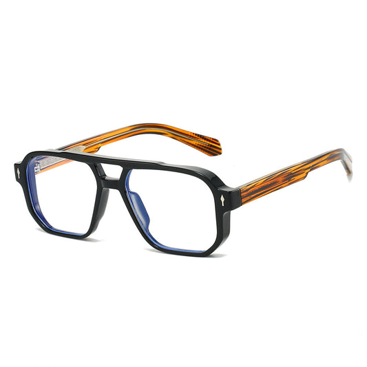 Trendy Double Bridge Pilot Glasses with Clear Lenses