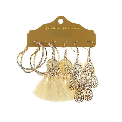 Bohemian Gold Circle Tassel Earrings Jewelry Set