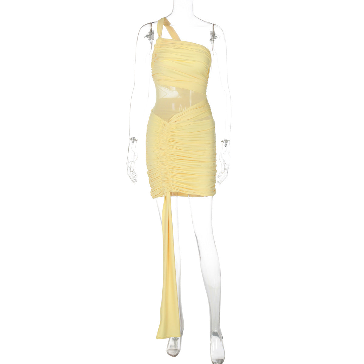 Sexy Sheer Mesh One-Shoulder Bodycon Dress