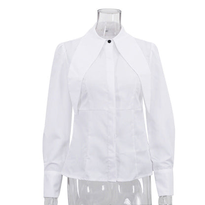 French White Shirt Women Elegant Design Long Sleeve Blouse
