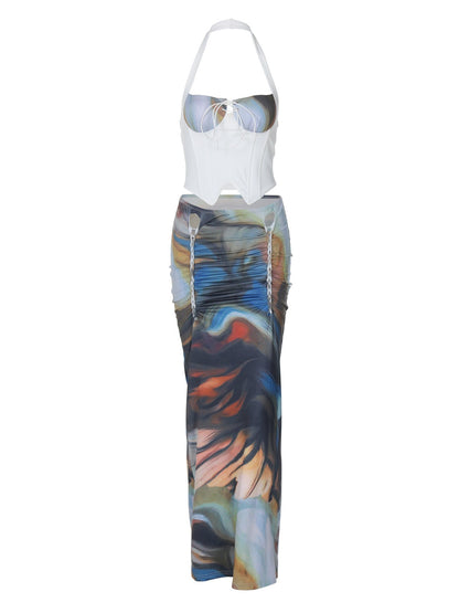 Gradient Print Fitted Tank Top and Midi Skirt Set