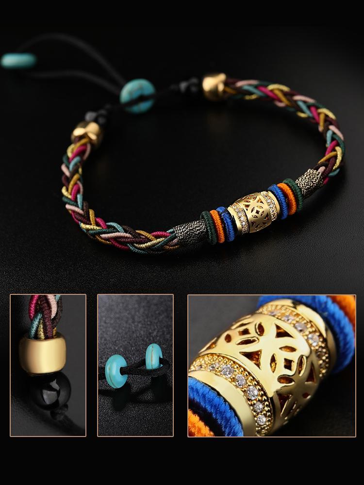 Diamond Knot Multicolored Rope Tibetan Ethnic Bracelet Hand-Woven Five-Element Transfer Bead Hand Rope
