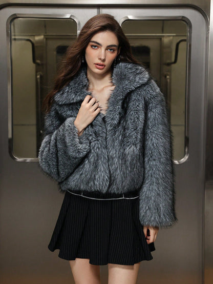 Faux Fur Collared Warm Coat for Women