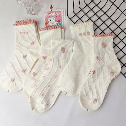 Rufia - Strawberry &amp; Heart Pattern Crew Socks