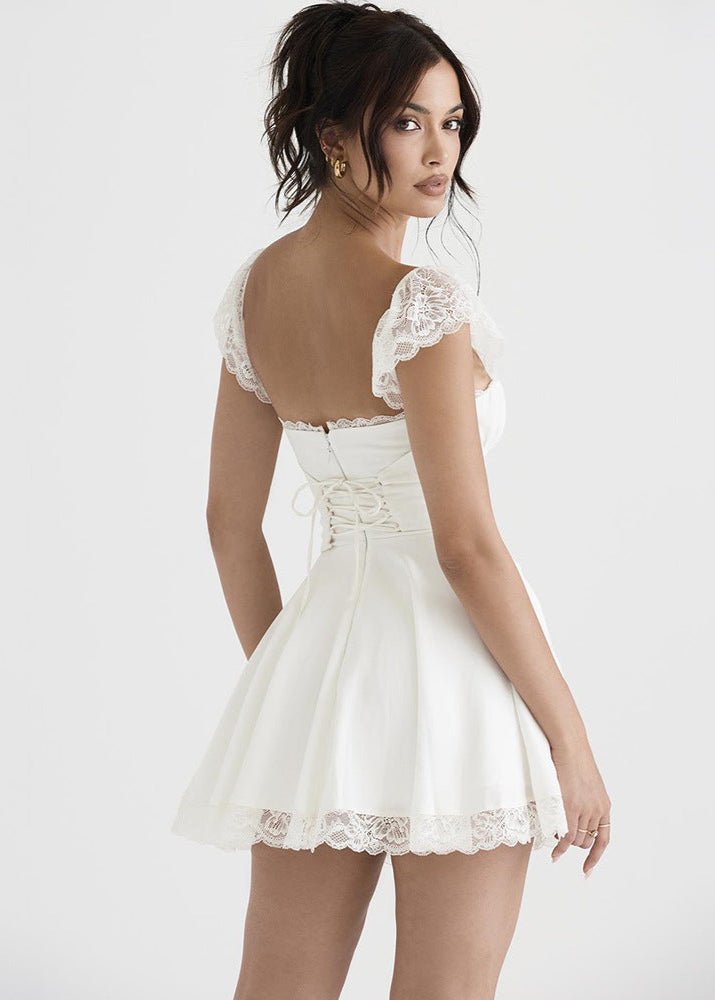 Lace Mini Dress With Corset Back Detail