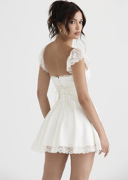 Lace Mini Dress With Corset Back Detail