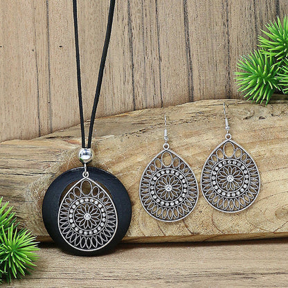 Vintage Ethnic Style Alloy Earrings Necklace Set Tree Design Jewelry