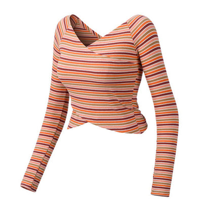 Striped Slim Yoga Women'S Fitness Yoga Short T-Shirt