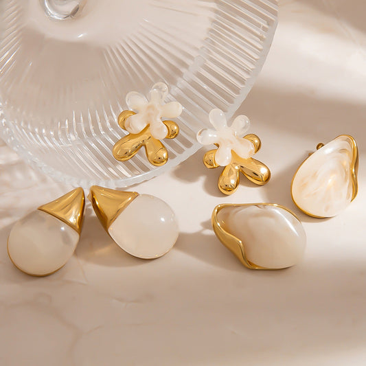 French Style Stainless Steel Flower Drop Earrings