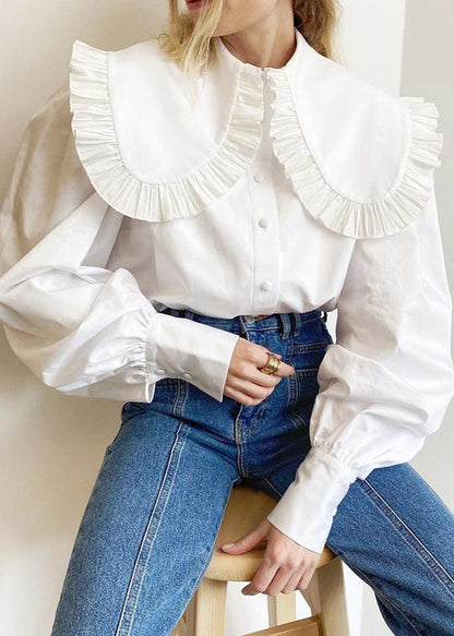 Ruffled Collar Blouse High Quality Cotton