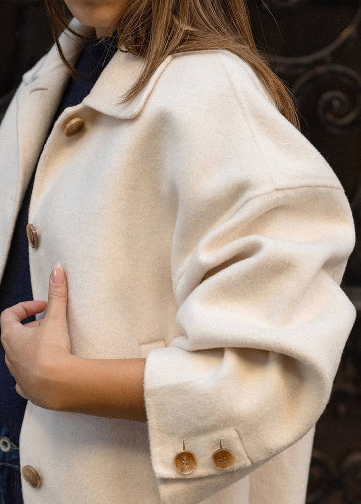 Cropped Wool Blend Jacket With Oversized Sleeves