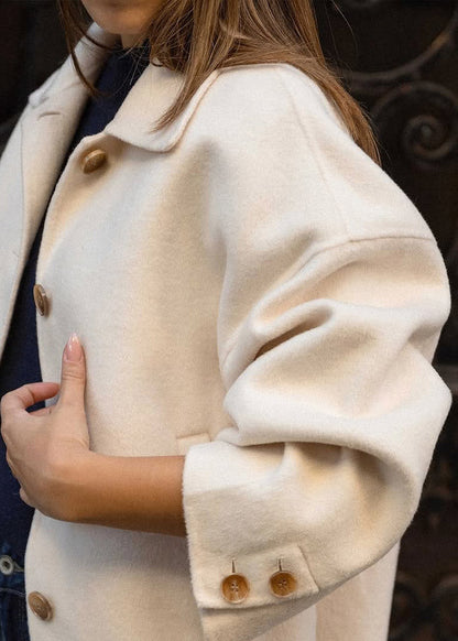 Cropped Wool Blend Jacket With Oversized Sleeves