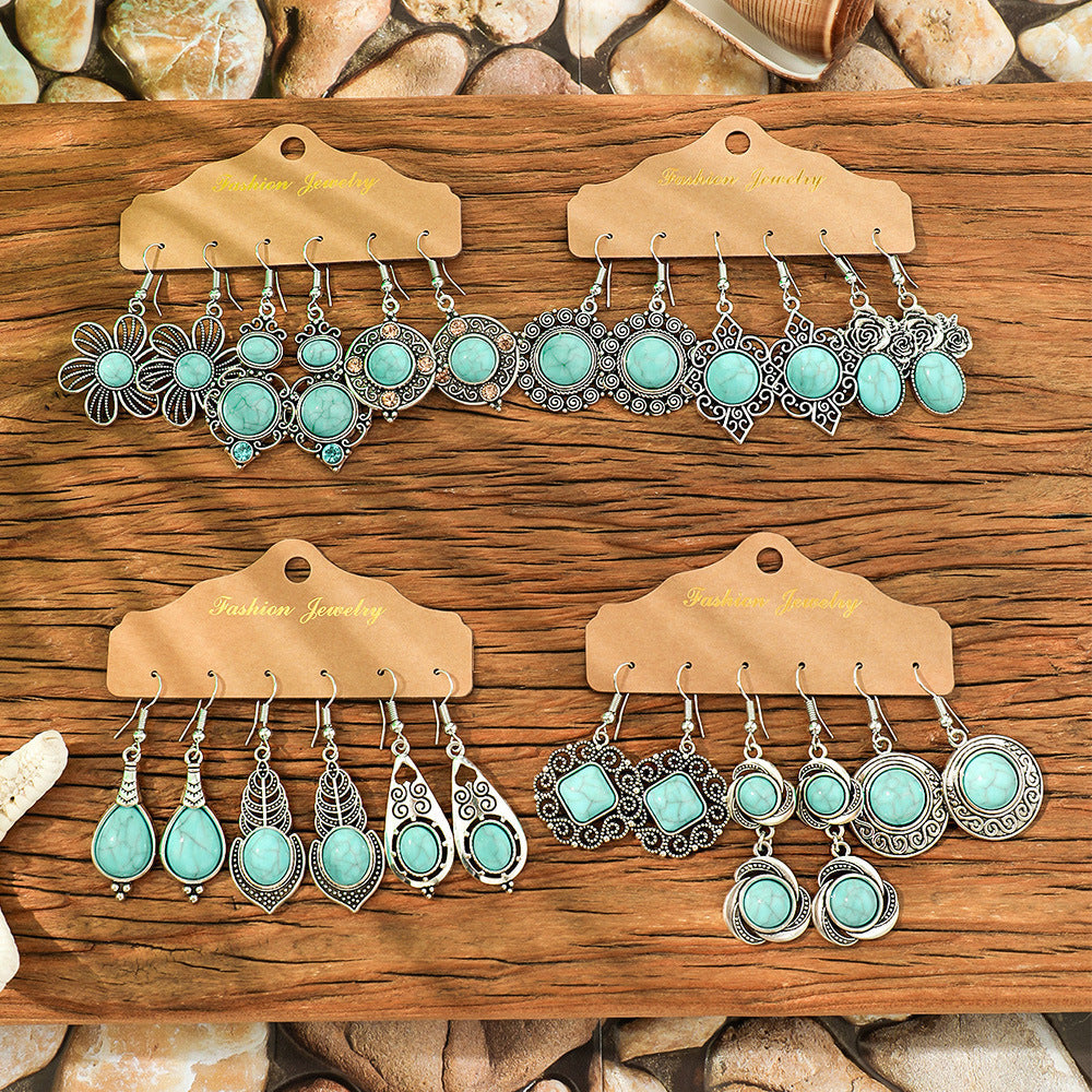 Bohemian Tassel Earrings Set Vintage Geometric Alloy Jewelry