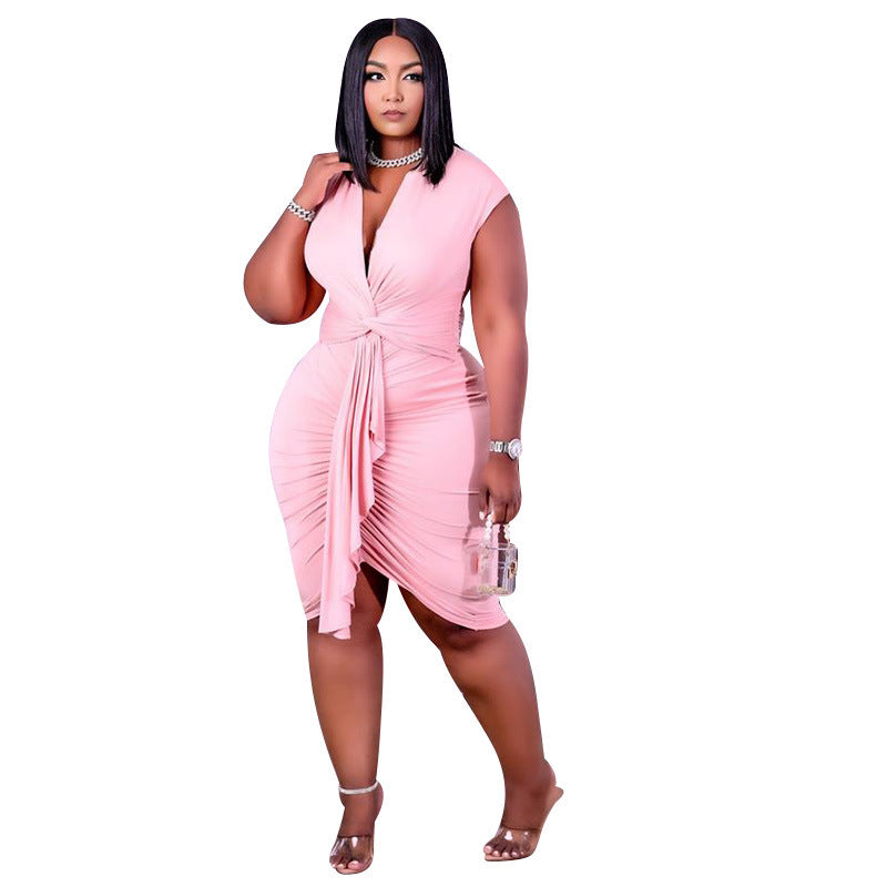 Plus Size Casual Summer Dress With Tie Detail
