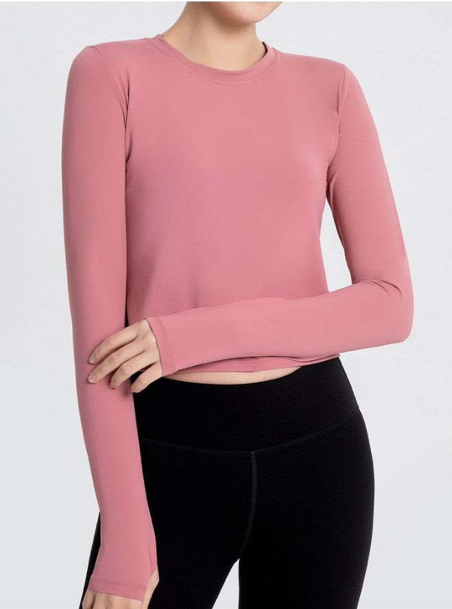 Sports Yoga Wear Women'S Loose Slimming Blouse And Quick-Drying Sportswear Solid Color Long-Sleeved Yoga Wear With Hollow Back