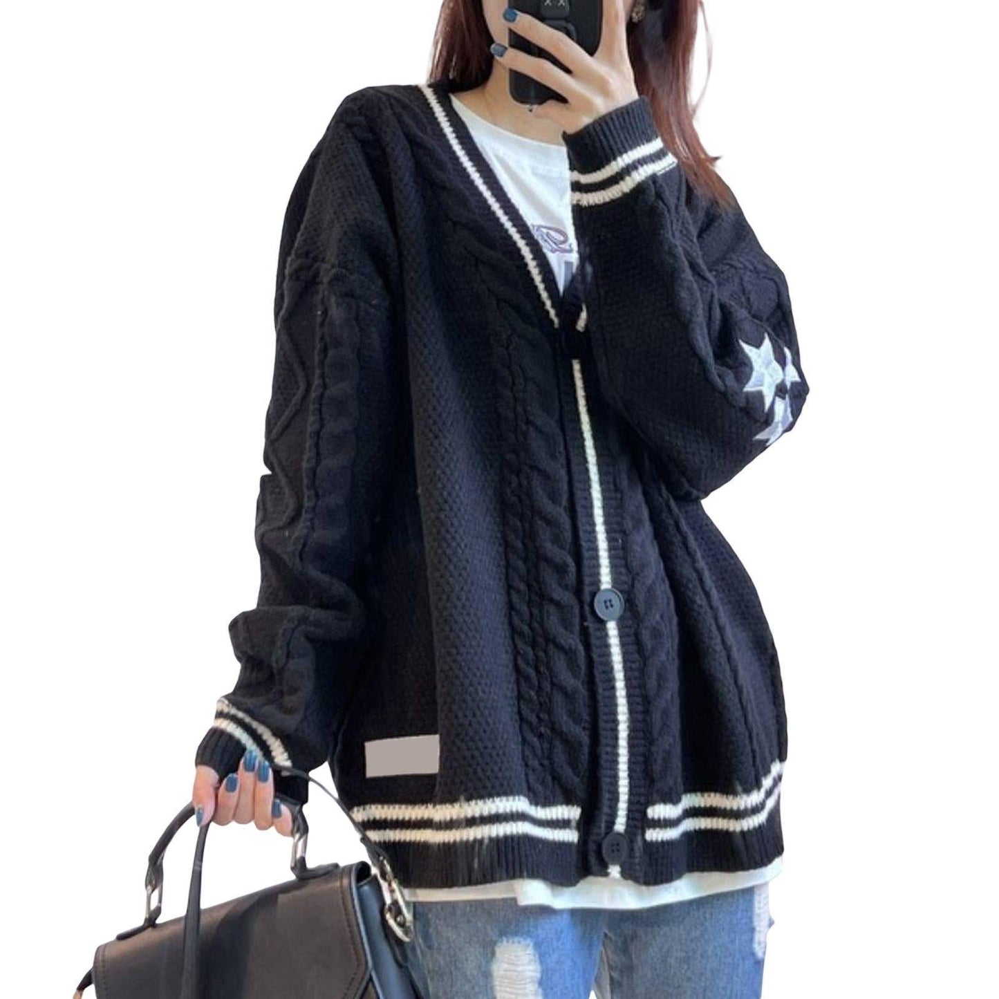 Autumn/Winter Solid Long Sleeved Cardigan Women'S Temperament Commuter Bat Knit Single Breasted Sweater Women'S Coat