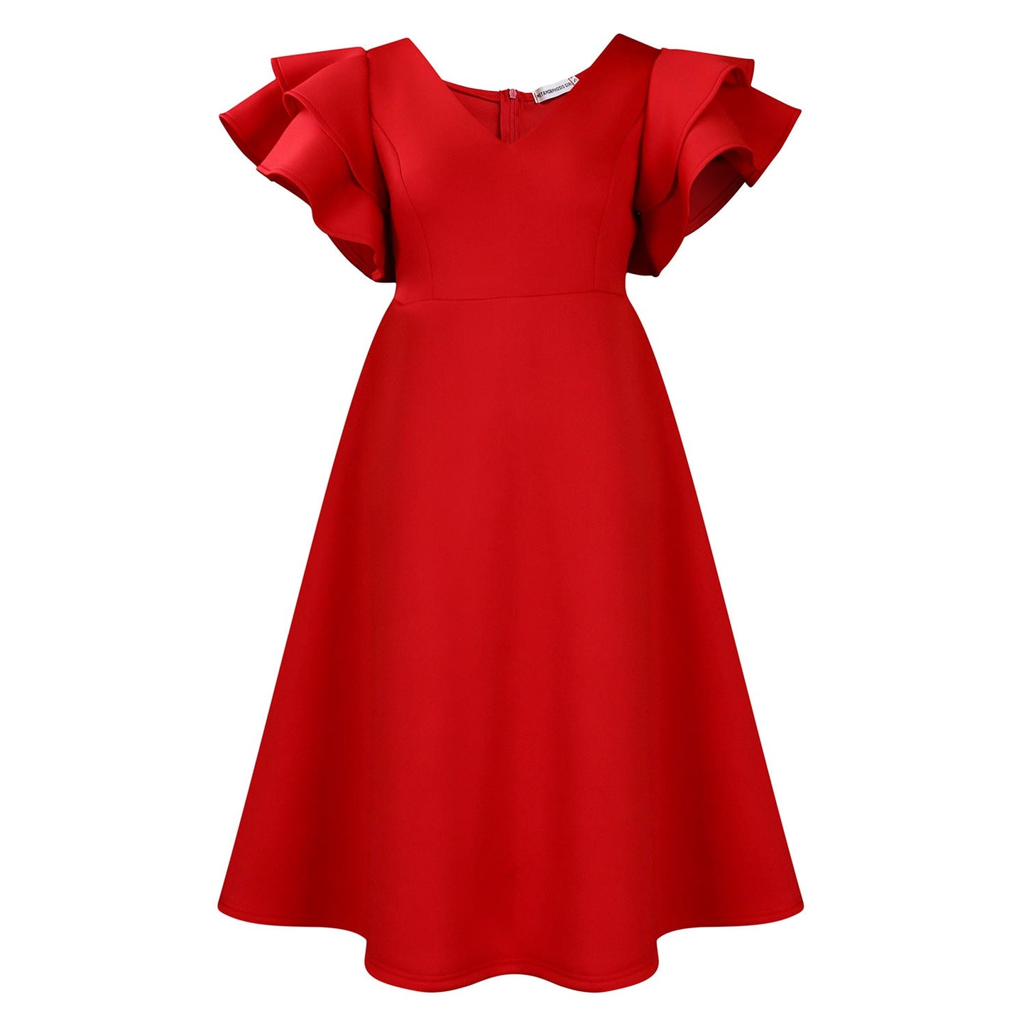 High-Waisted A-Line Dress With Ruffle Sleeves