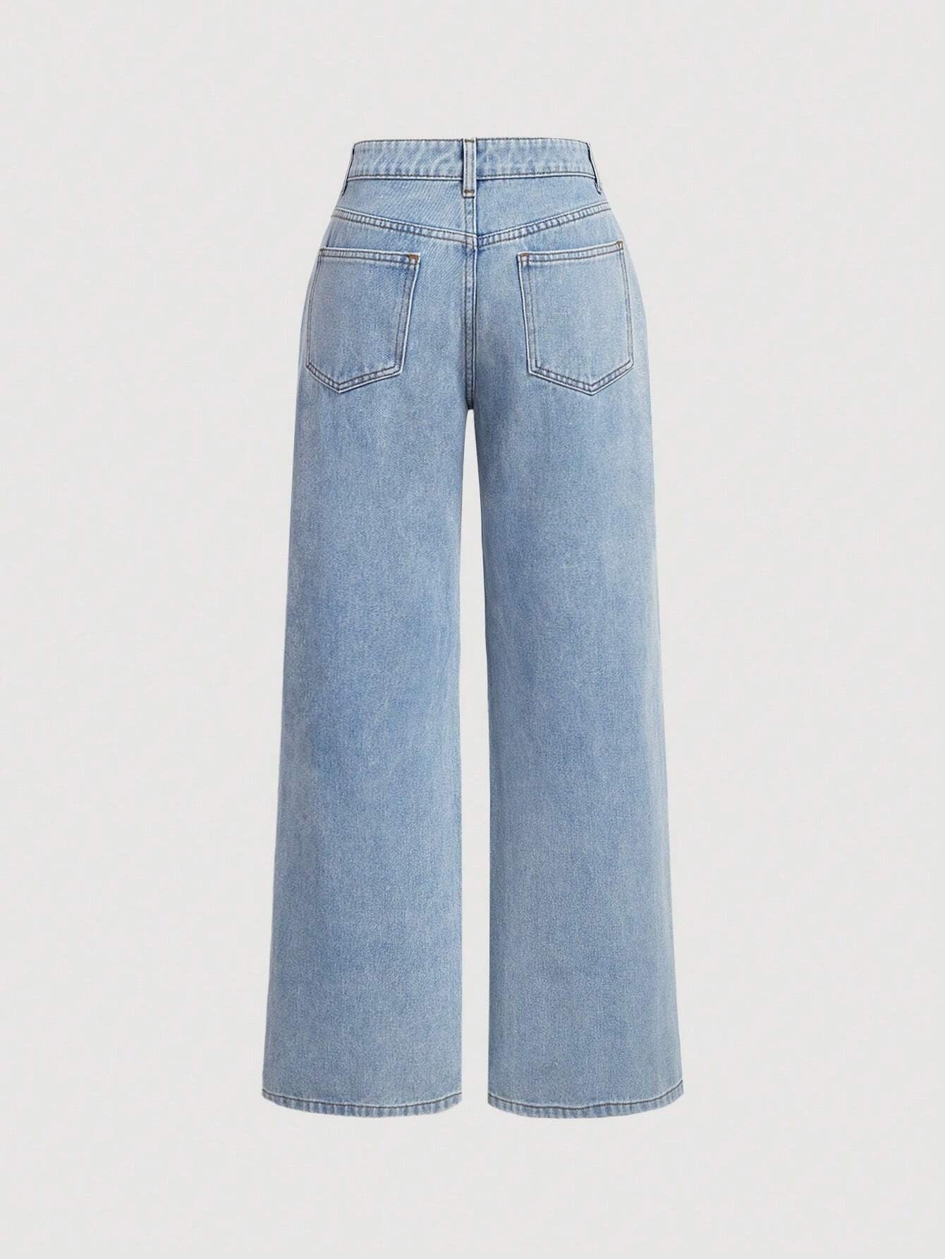 Elegant Bow High Waist Wide Leg Jeans