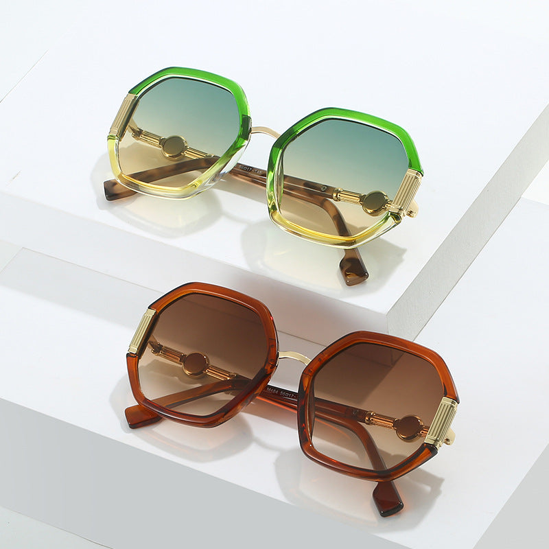 Polygon Sunglasses For Women Trendy Metal Frames Ocean Color