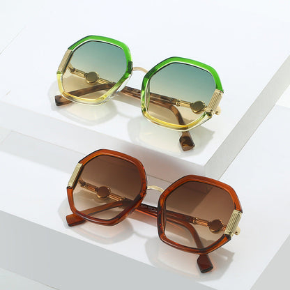 Polygon Sunglasses For Women Trendy Metal Frames Ocean Color