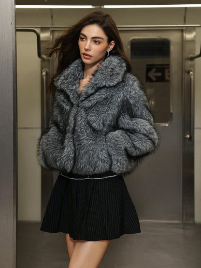 Faux Fur Collared Warm Coat for Women