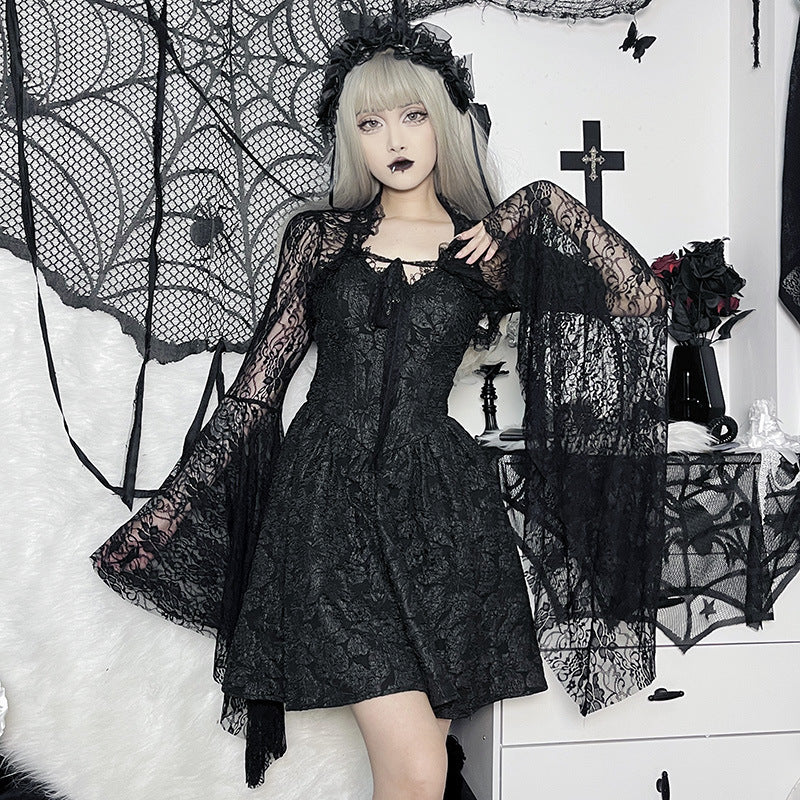 Chic Black Lace Crop Top with Flare Sleeves