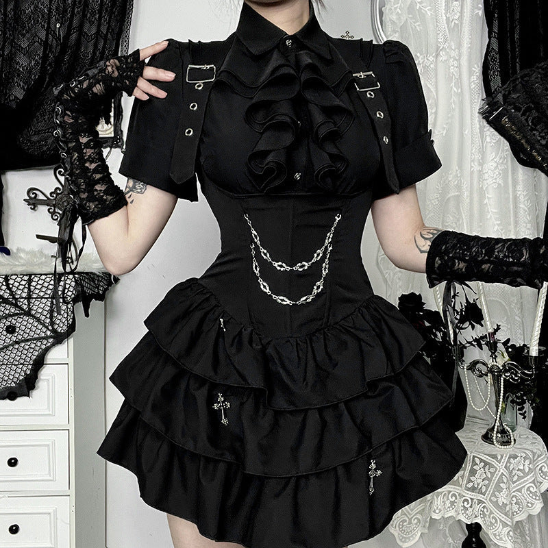 Gothic Style Crop Top and Mini Skirt Set