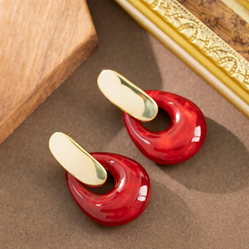 Retro Geometric Resin Drop Earrings Stylish Statement Earrings For Women