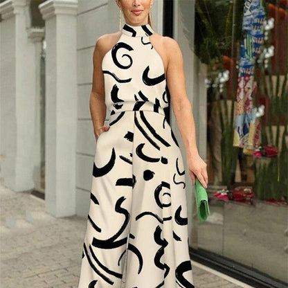 Trendy Floral Print Jumpsuit Stylish Casual High-Waisted Wide-Leg Pants