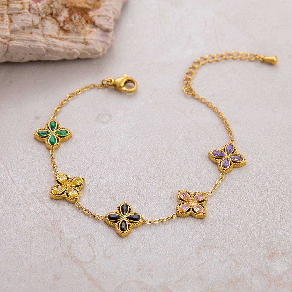 4-Leaf Clover Stainless Steel Bracelet 18K Gold Plated Women's Jewelry